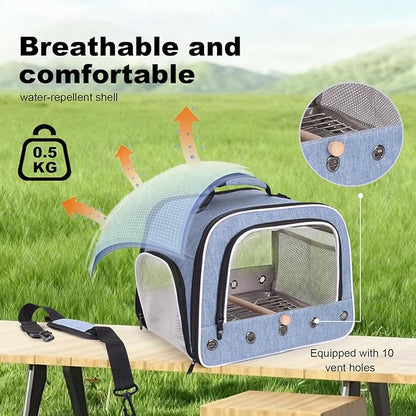 halinfer Bird Travel Carrier Cage for Large Size Parrot, Portable Bag with Metal Tray and Grate to Carry and Transport Medium and Large Birds Like African Grey, Long Tail Cockatiel and Parrot