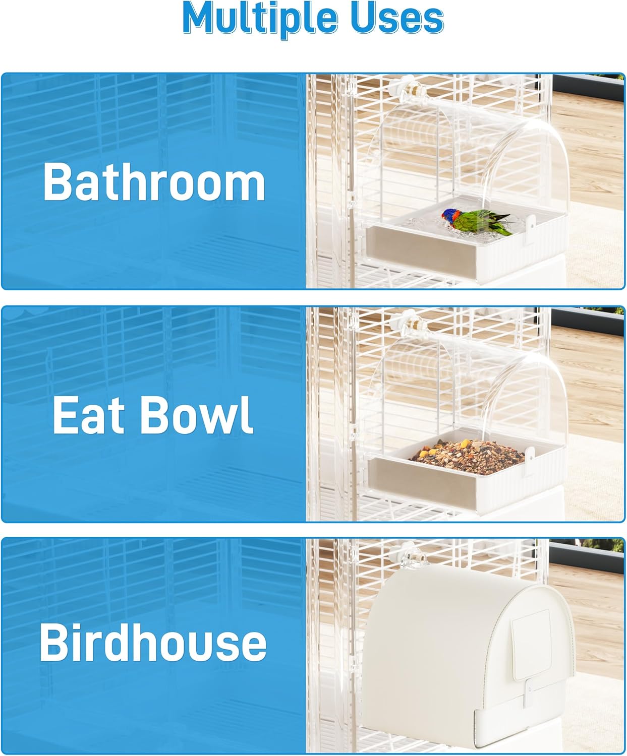 BUCATSTATE Hanging Bird Bath for Cage, 3 in 1 Multifunction Bird Bath/Bowl/House, Bird Cage Accessories Suitable for Small to Medium Birds, Like Lovebirds, Finches, Parakeets, Mannikin