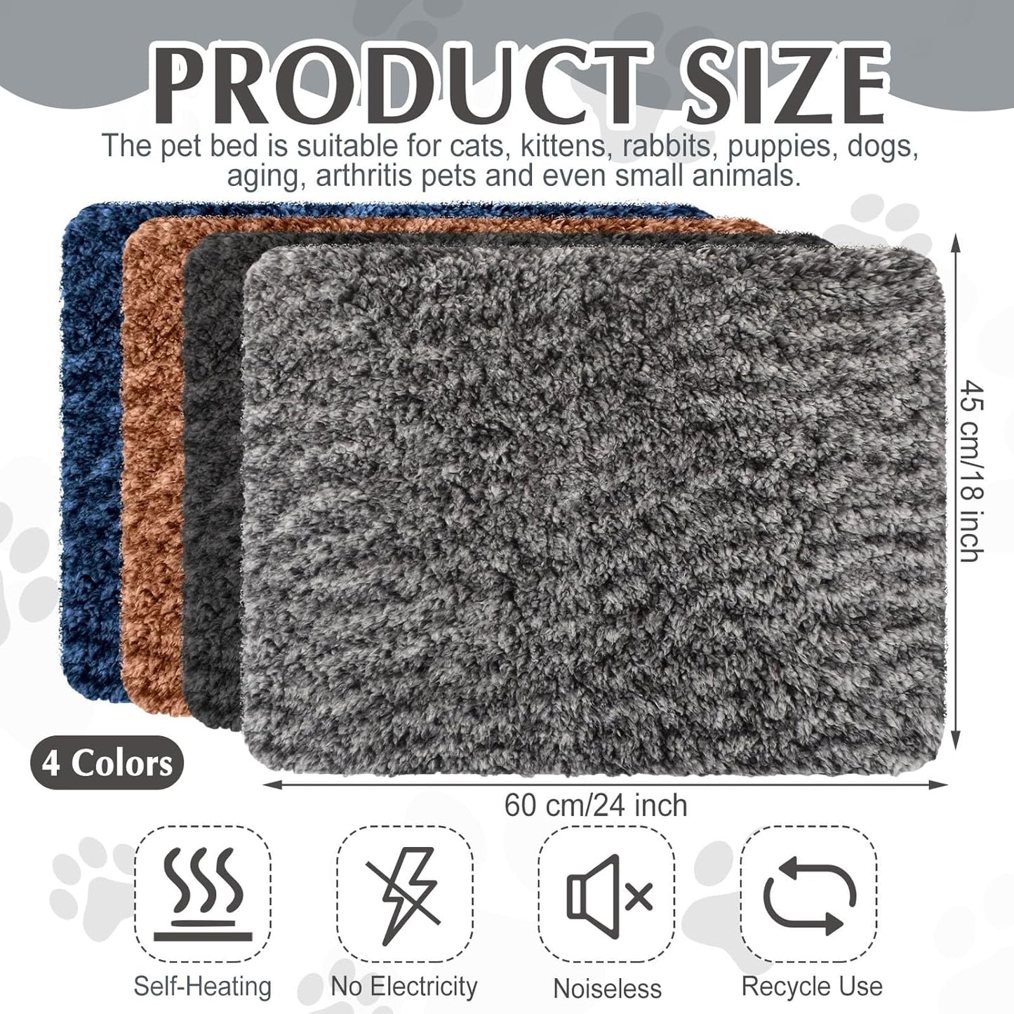 4 Pack Self Warming Cat Pads Self Heating Cat Mat Washable Homeless Dogs Thermal Pads Kennel Pad Reflects Body Heat Warm Crate Bed Mat for Indoor Outdoor Pet(Mixed Colors,18 x 24 Inch)