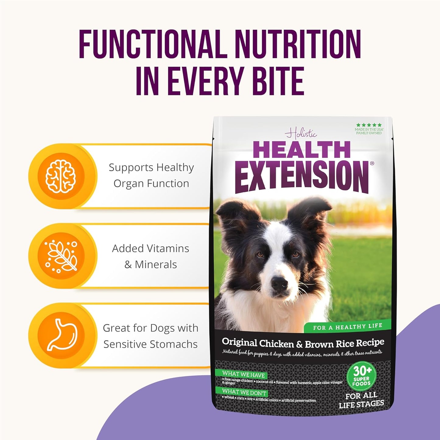 Health Extension Original Chicken & Brown Rice, Protein Packed Formula with Probiotics & Superfoods for Digestion & Coat Health (40 lb Bag)
