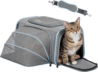 Petsfit Small Cat Carrier Soft Airline Approved Expandable Carrier for Kitten Puppy Bunny, 16"X10"X9“