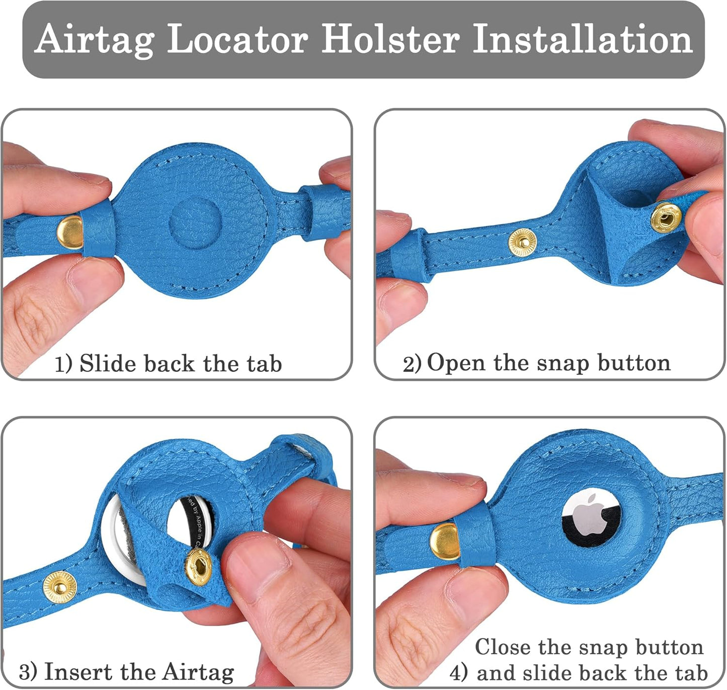 OOPSDOGGY Leather AirTag Cat Collar with Bell - Non Breakaway Kitten Collar with Apple Air Tag Holder - Lightweight GPS Pet Collars for Girl Boy Cats, Small Dogs, Puppies (Blue)