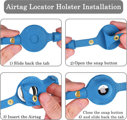 OOPSDOGGY Leather AirTag Cat Collar with Bell - Non Breakaway Kitten Collar with Apple Air Tag Holder - Lightweight GPS Pet Collars for Girl Boy Cats, Small Dogs, Puppies (Blue)