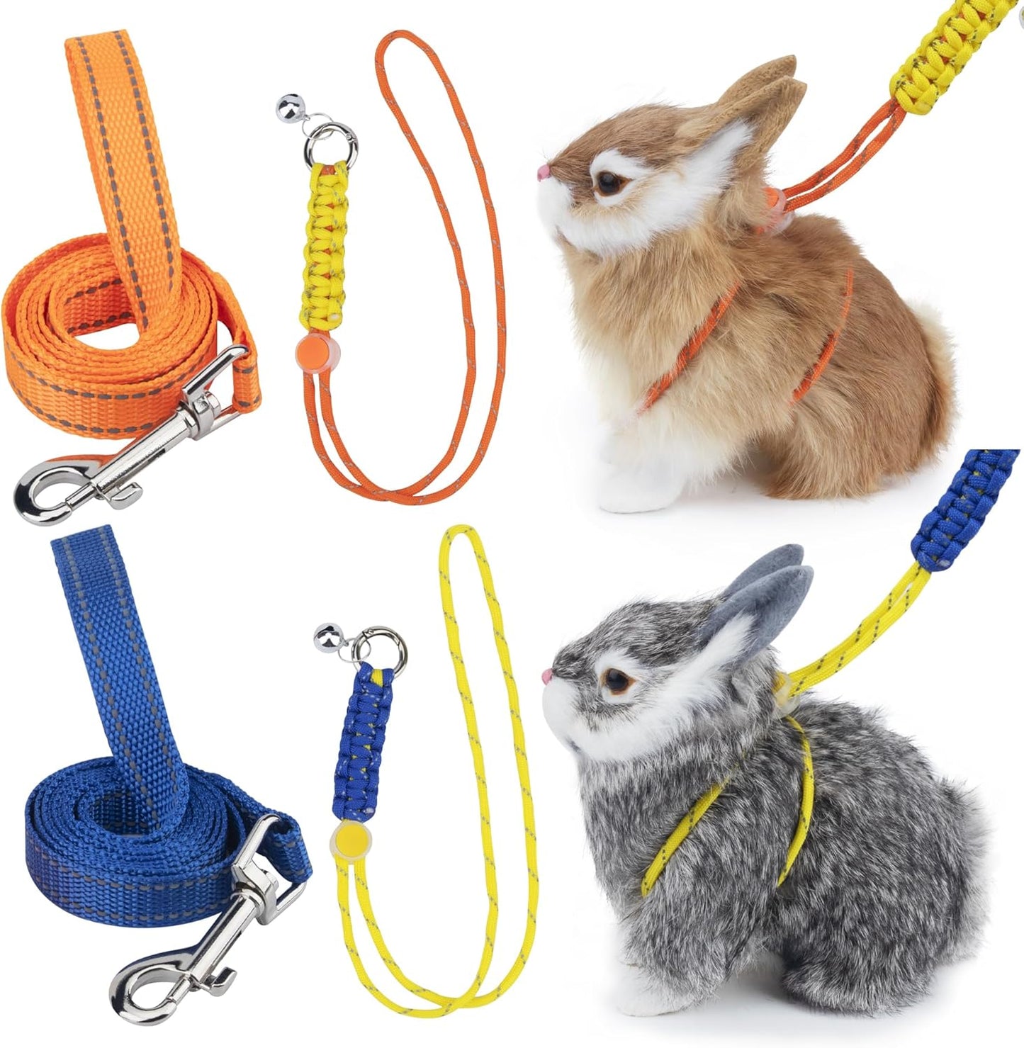 2pcs Figure 8 Harness and Leash with Reflective Strap and Bell for Ferrets, Rabbits, Bearded Dragon, Guinea Pig, Chinchilla and Hamster Small Animal Harness (Blue+Orange)