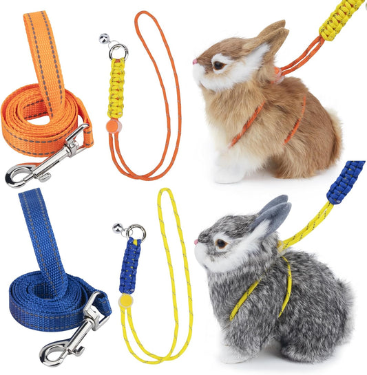 2pcs Figure 8 Harness and Leash with Reflective Strap and Bell for Ferrets, Rabbits, Bearded Dragon, Guinea Pig, Chinchilla and Hamster Small Animal Harness (Blue+Orange)
