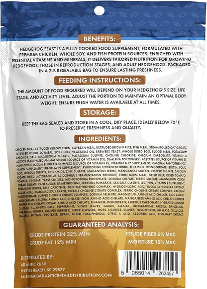 Atlantic Rush Hedgehog Feast Premium Food - 2lb Resealable Bag of Hedge Hog Delite- Small Critter Supplies Hedge Hog Food - Hedgehog Treats- Sourced & Made in The USA