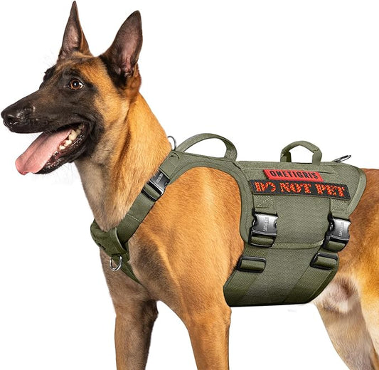 OneTigris Tactical Large Dog Harness, 5X Metal Buckled No Pull Service Dog Harness Vest with Hook & Loop Panels, Military Heavy Duty Dog Vest for Walking Hiking Training
