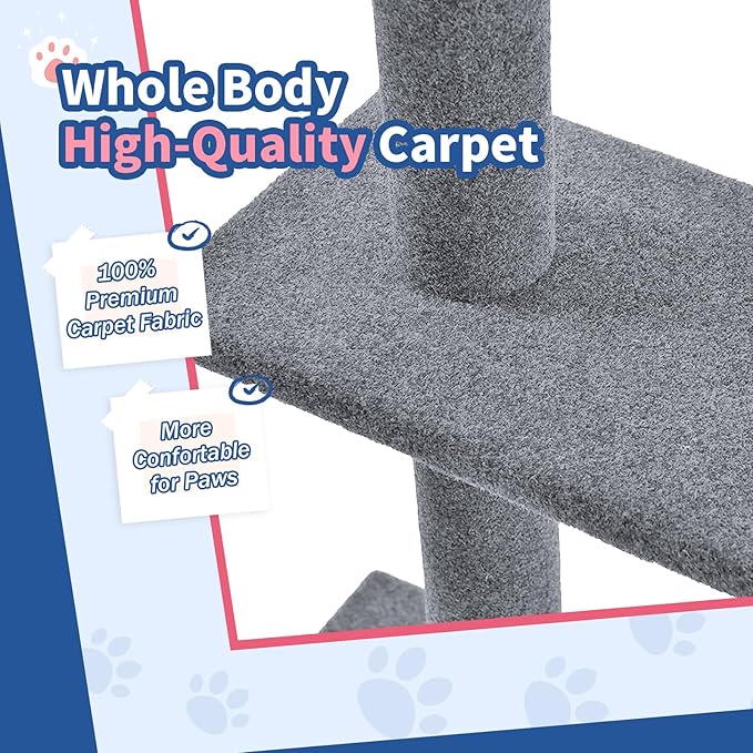 Max & Marlow Cat Tree Floor to Ceiling Cat Tower Height 95-108" Adjustable Kitten Tree Tall Climbing Tree with Carpet Scratching Post and Mat Cat Pole for Indoor Cats, Grey