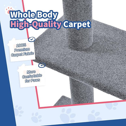 Max & Marlow Cat Tree Floor to Ceiling Cat Tower Height 95-108" Adjustable Kitten Tree Tall Climbing Tree with Carpet Scratching Post and Mat Cat Pole for Indoor Cats, Grey