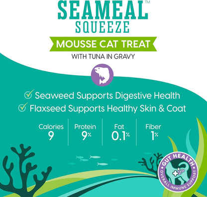 SeaMeal Squeeze Tuna Lickable Cat Treats with Seaweed for Skin & Coat - Wet Cat Treats with Digestive & Immune Health Support - Natural, Holistic, Grain Free (48 Squeezes)