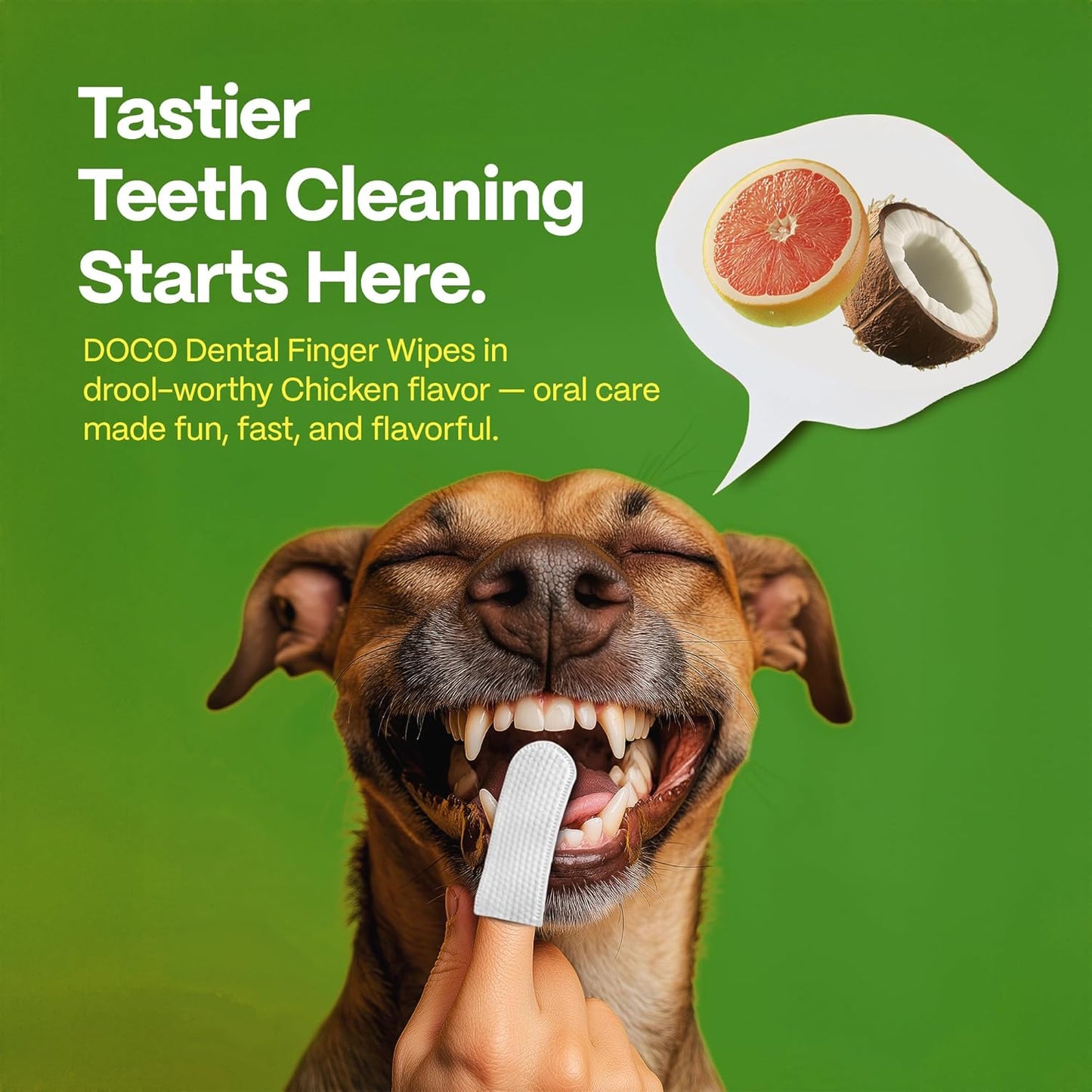 DOCO Dog Teeth Cleaning Wipes - Dog Tooth Brushing Kit, Remove Plaque & Tartar, Freshen Breath, Easy Pet Tooth Cleaning Kit for Oral Care, Ideal for Cat Owners - Coconut & Grapefruit Flavor, 100 ct.