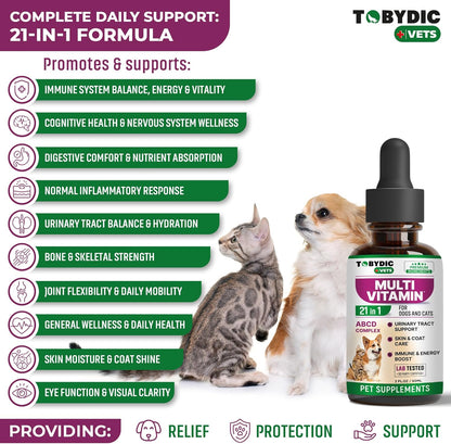 Cat & Dog Multivitamin 21 in 1 Pet Supplements with Cranberry & Glucosamine - Natural Medicine & Support for UTI, Urinary Tract, Bladder, Kidney, Skin Coat, Joints Treatment Made in USA