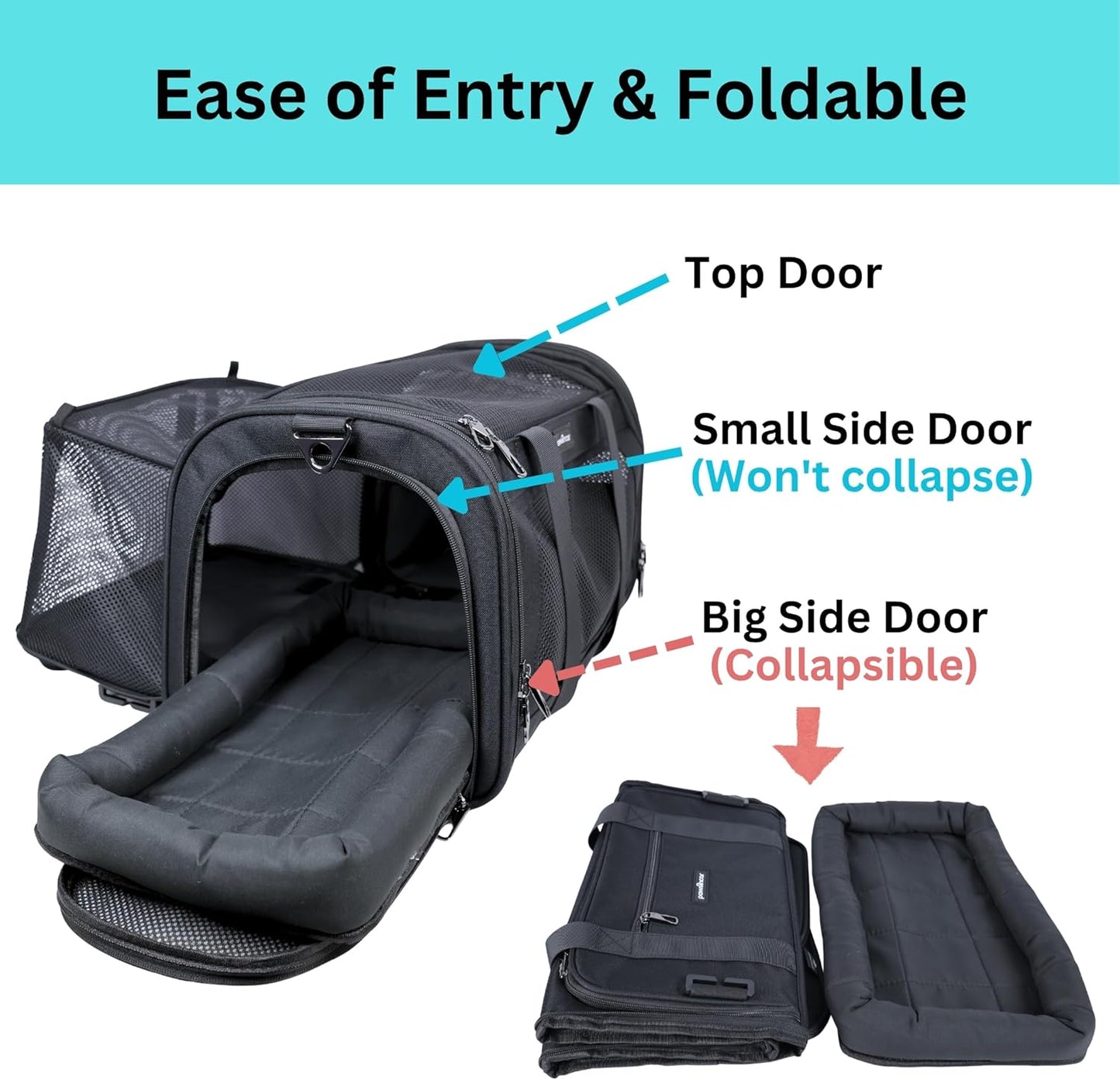Crash-Tested Cat Carrier Soft (Test with FMVSS 213b - 5 Star Safety Rated by CPS) | TSA Airline Approved, Expandable, Zipper Locks, Fan Pocket | Best Dog Car Carrier for Safe Travel (Pet Up to 9lbs)