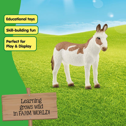 Schleich Farm World American Spotted Donkey Animal Figurine - Highly Detailed and Durable Farm Animal Toy, Fun and Educational Play for Boys and Girls, Gift for Kids Ages 3+, Multicolor, 2.5 inch