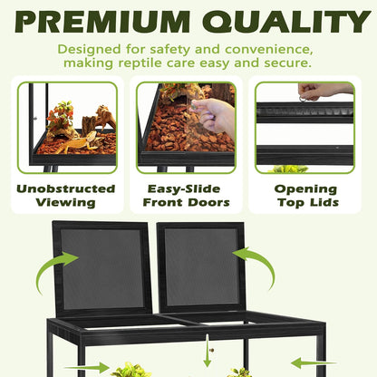 Prolee Bearded Dragon Tank with Leg Stand,Wooden Lizard Tank,Reptile Tank with Metal Mesh Roof Door, Acrylic Panel Snake Tank with Lock Design (Black, 32"x16"x16")