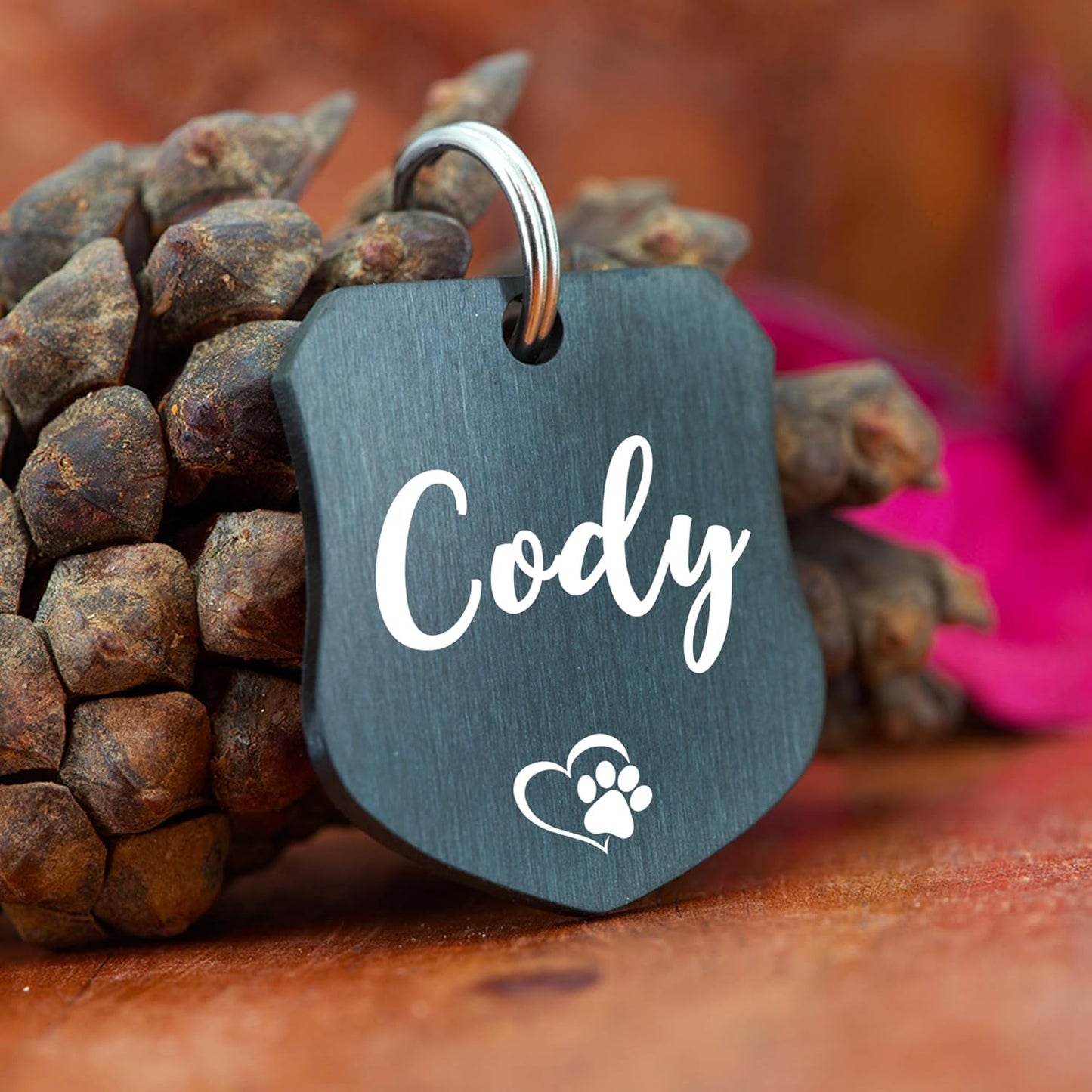 Ultra Joys Cat ID Tag Personalized Pet Tags, Durable Stainless Steel Small Pet Mini Dog Cat Tag Lightweight - Shield Tag in Black