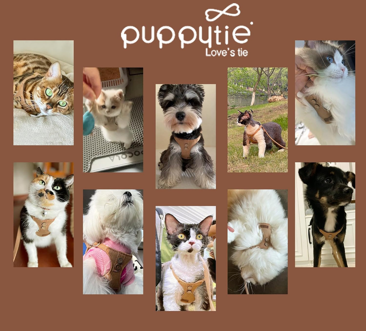 Puppytie No Pull Dog Harness with Multifunction Dog Leash, Soft Adjustable, Escape Proof, Classic Style, Khaki Camel, S