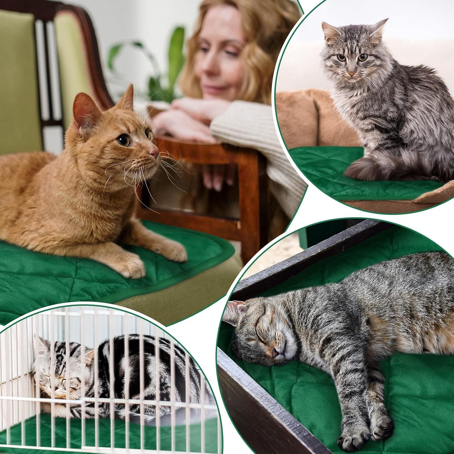 4 Pack Self Heating Cat Pad Self Warming Dog Mat Reflects Body Heat Extra Warm Thermal Pet Pad Washable Dog Cat Bed Crate Bed Mat Blanket(Dark Green,16 x 20 Inch)