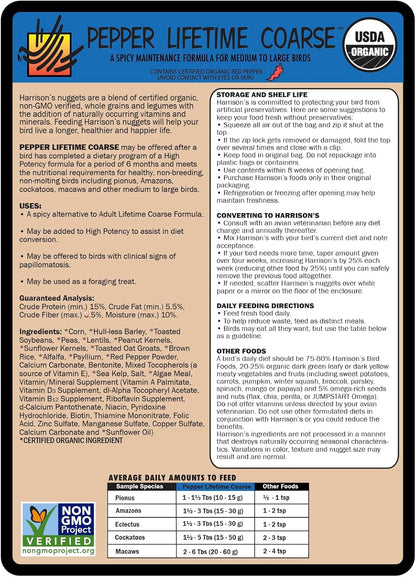 Harrison's Bird Foods Pepper Lifetime Coarse Certified Organic Non-GMO Formula Bird Food 1lb