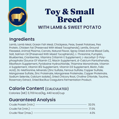 Solid Gold Toy & Small Breed Dry Dog Food Small Bites – Real Lamb, Grain Free, Gluten Free, High Fiber Healthy Kibble w/Probiotics for Gut Health & Digestion Support– All Ages NutrientBoost –3.75LB