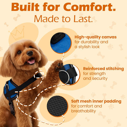 Bark Appeal Blue No-Pull Dog Harness for Small to Medium Sized Pets – Adjustable, Reflective Vest with 3 Leash Clips for Added Control, Easy Walks & Training – Medium