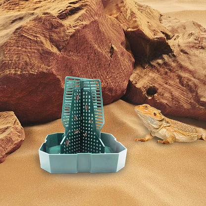 Bearded Dragon Tank Accessories, Lizard Feeder, Reptile Food Cup, Dubia Roaches Organizer with Column for Prey to Climb and Move, Food Bowl for Bearded Dragon, Gecko, Frog