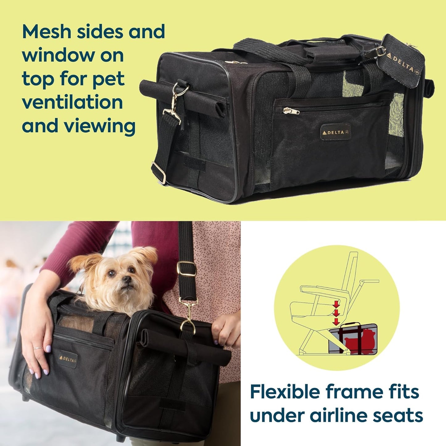 Sherpa Delta Airlines Travel Pet Carrier, Airline Approved & Guaranteed On Board - Black, Medium