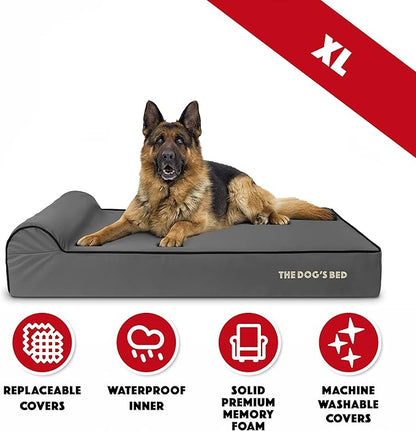 The Dog’s Bed Orthopedic Headrest Dog Bed XL Grey/Black, Memory Foam, Pain Relief for Arthritis, Hip & Elbow Dysplasia, Post Surgery, Lameness, Waterproof Washable Cover