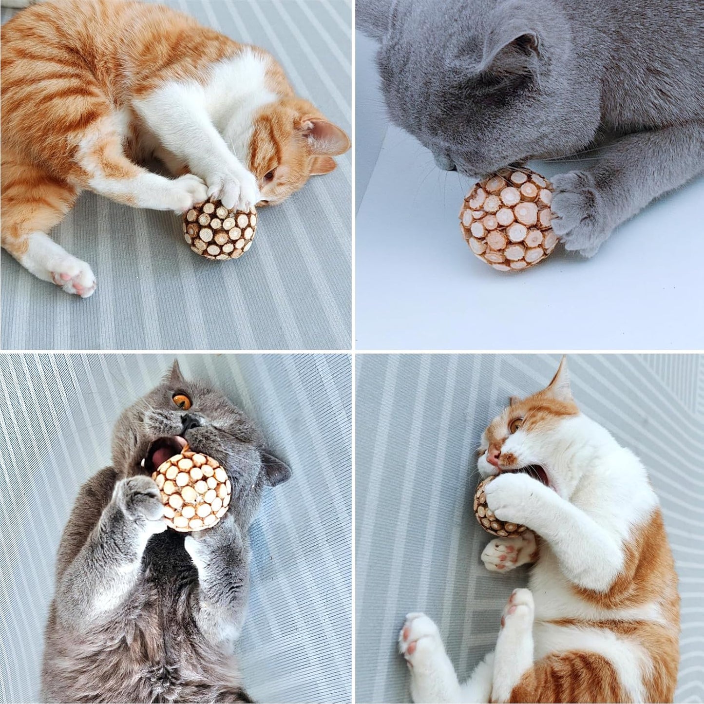 3PCS Cat Ball Toy,Silvervine Ball with Catnip Gall Fruit silvervine Sticks Powder Inside,Catnip Toys for Indoor Cats,Kitten Cleaning Teeth Cat Chew Toy