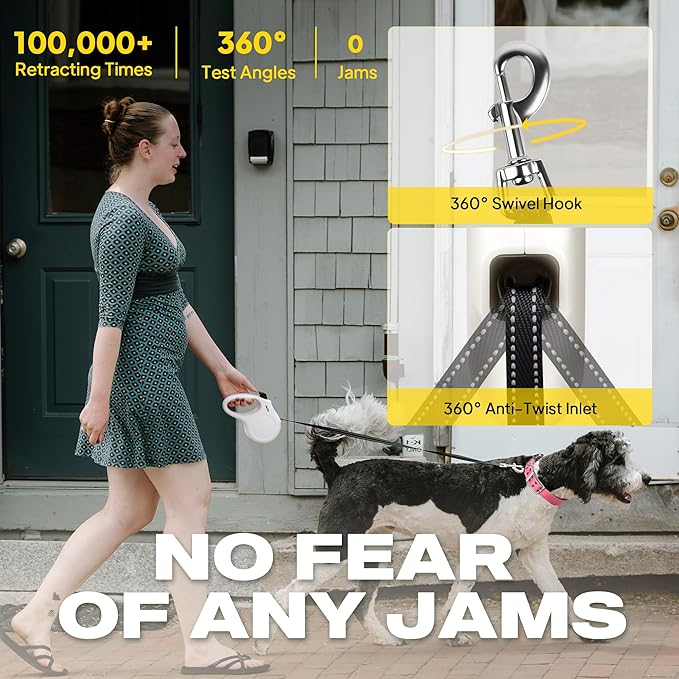 Fida Retractable Dog Leash Large Breed, Heavy Duty 16 ft Dog Walking Leash for Large Dogs up to 110 lbs, 360° Tangle Free, White