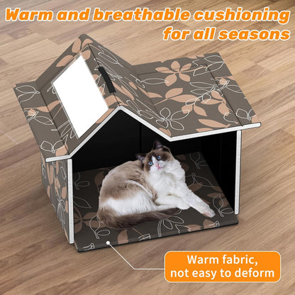 Outdoor Cat House Weatherproof, Large Feral Cat House for Winter, Collapsible Outdoor Cats Shelter in Winter with Door and Soft Mat, Easy to Assemble (Brown)