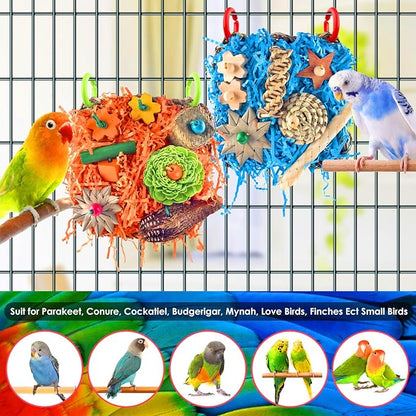 KATUMO Bird Toys, 2 Pack Bird Grass Mat Foraging Wall Toys Parrot Shredder Toys for Parakeet, Cockatiel, Conure, Lovebird, Budgie, Small to Medium Birds
