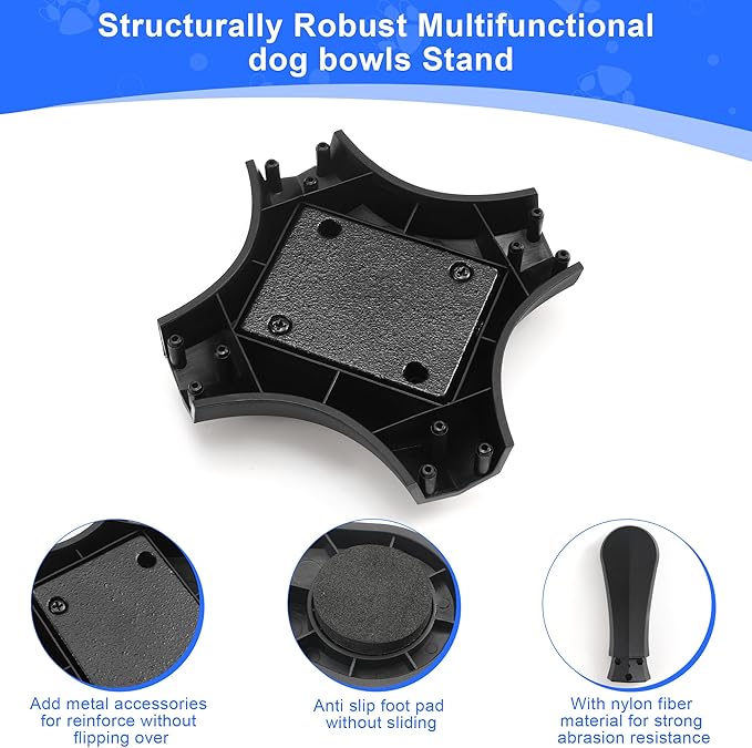 Dog Bowls Elevated Adjustable Stand, Raised Bowl with 3 Heights & Tilted Feeding Stand, Compatible with Various Bowls, for Medium & Large Breeds (1 Pack) Black