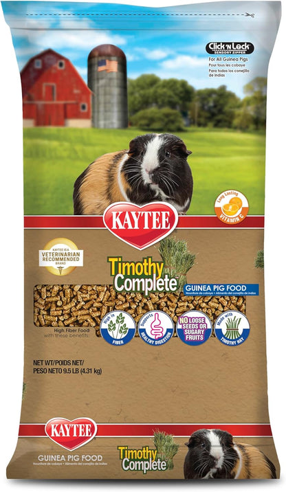 Kaytee Timothy Complete Guinea Pig Food, Made with Timothy Hay, High in Fiber, Supports Dental Health and Digestion, Long-lasting Vitamin C, 9.5 pounds
