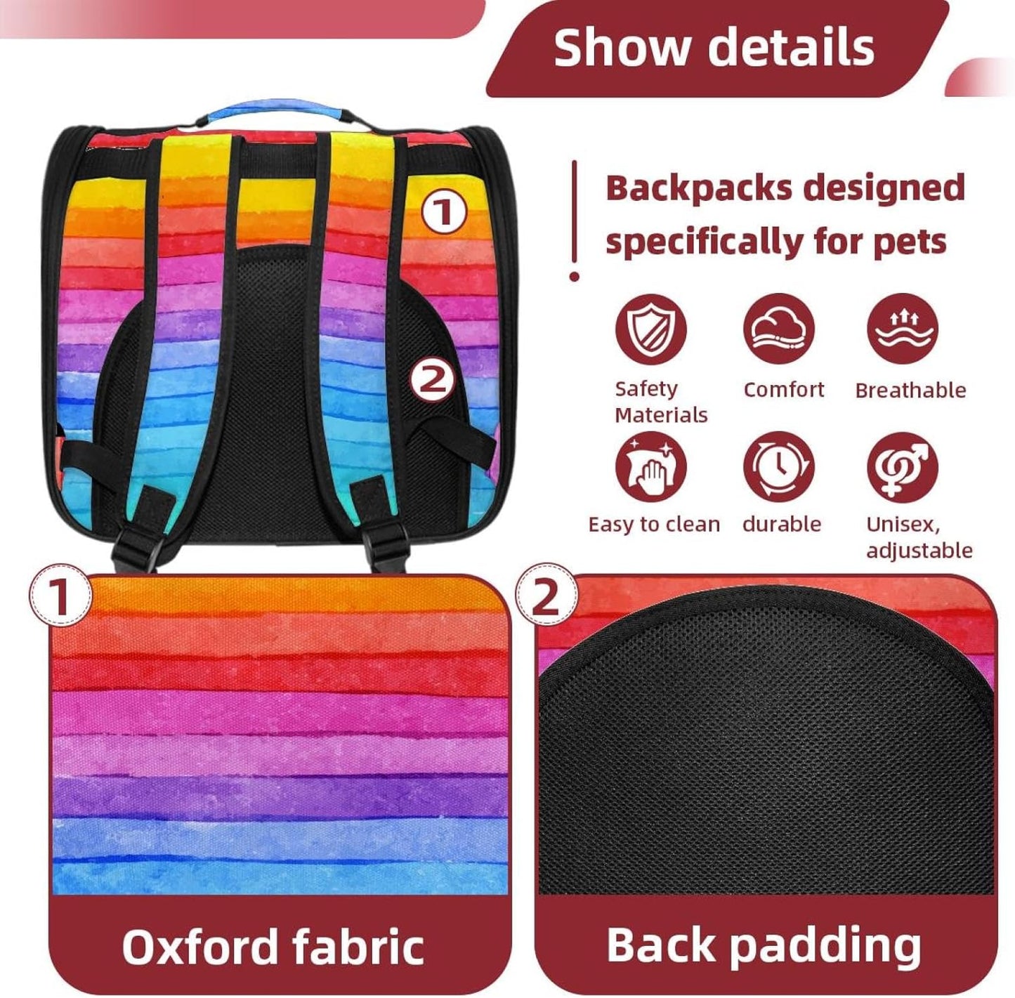 Stripe Rainbow Transparent Pet Carrier for Travel Hiking for Kitty Small Dog