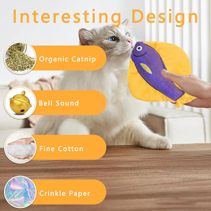 Soft Catnip Toys Fish, 3 Pack Crinkle Sound Cat Toys, Interesting Indoor Cat Kicker Toys, Durable and Highly Interactive Catnip Toys (Flatfish)