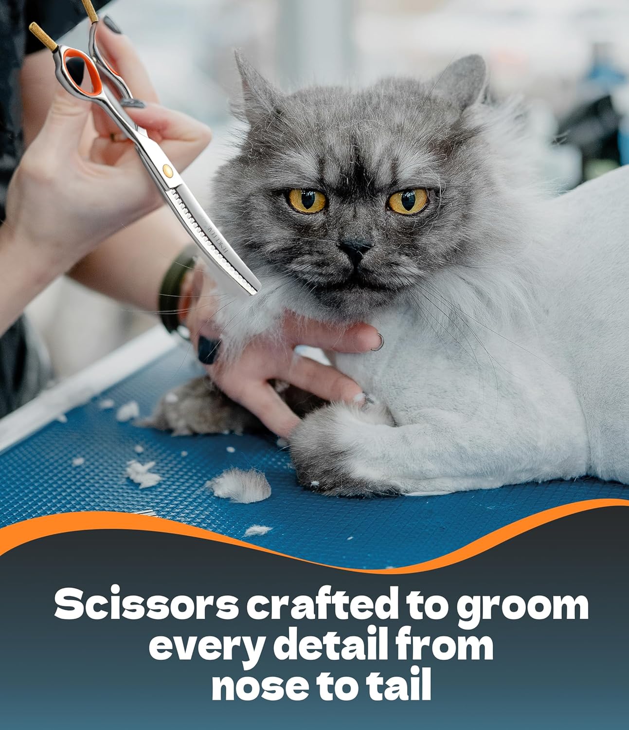 Fenice Peak 6" Small Curved Chunker Scissors, Japanese 440C Steel with Safety Round Tips, Lightweight Pet Grooming Shears for Professional Face, Paws & Body Contouring