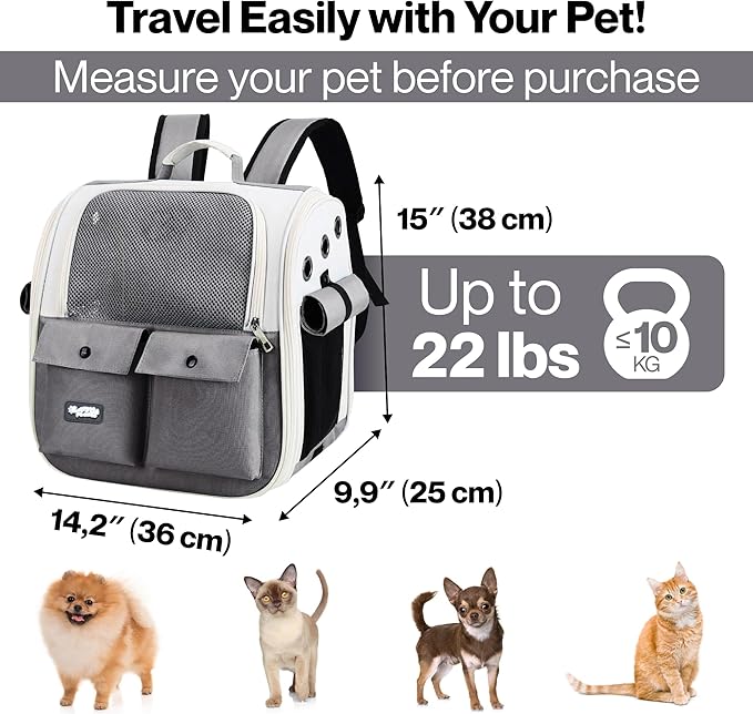 Cat Backpack Carrier – Airline Approved Dog Carrier for Small Dogs, Cats & Pets – Ventilated Backpack Pet Carrier for Travel, Hiking, Vet Trips – Soft Sided Puppy Carrier Bag with Padded Straps