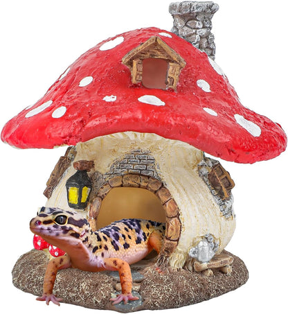 Uniclife Resin Mushroom House Decoration Cottage Ornament for Reptile Hide Cave Hideout Hideaway Spawning Cave Decor for Arboreal Reptiles Shrimp Betta Goldfish, Terrarium & Vivarium Decor