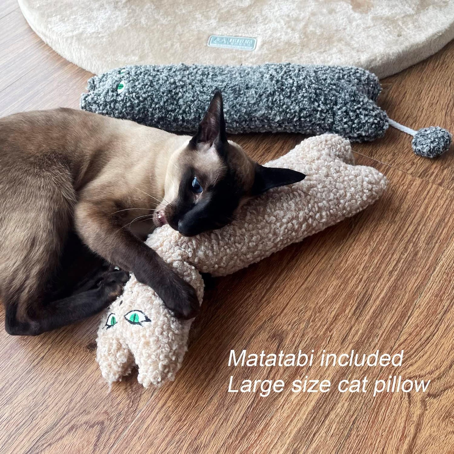 TTcat Catnip Silvervine Matatabi Pillow for Cats & Kittens,Cat Kicker Toy,Large Size Cat Pillow Soothing Plush Cat Toy(Beige).