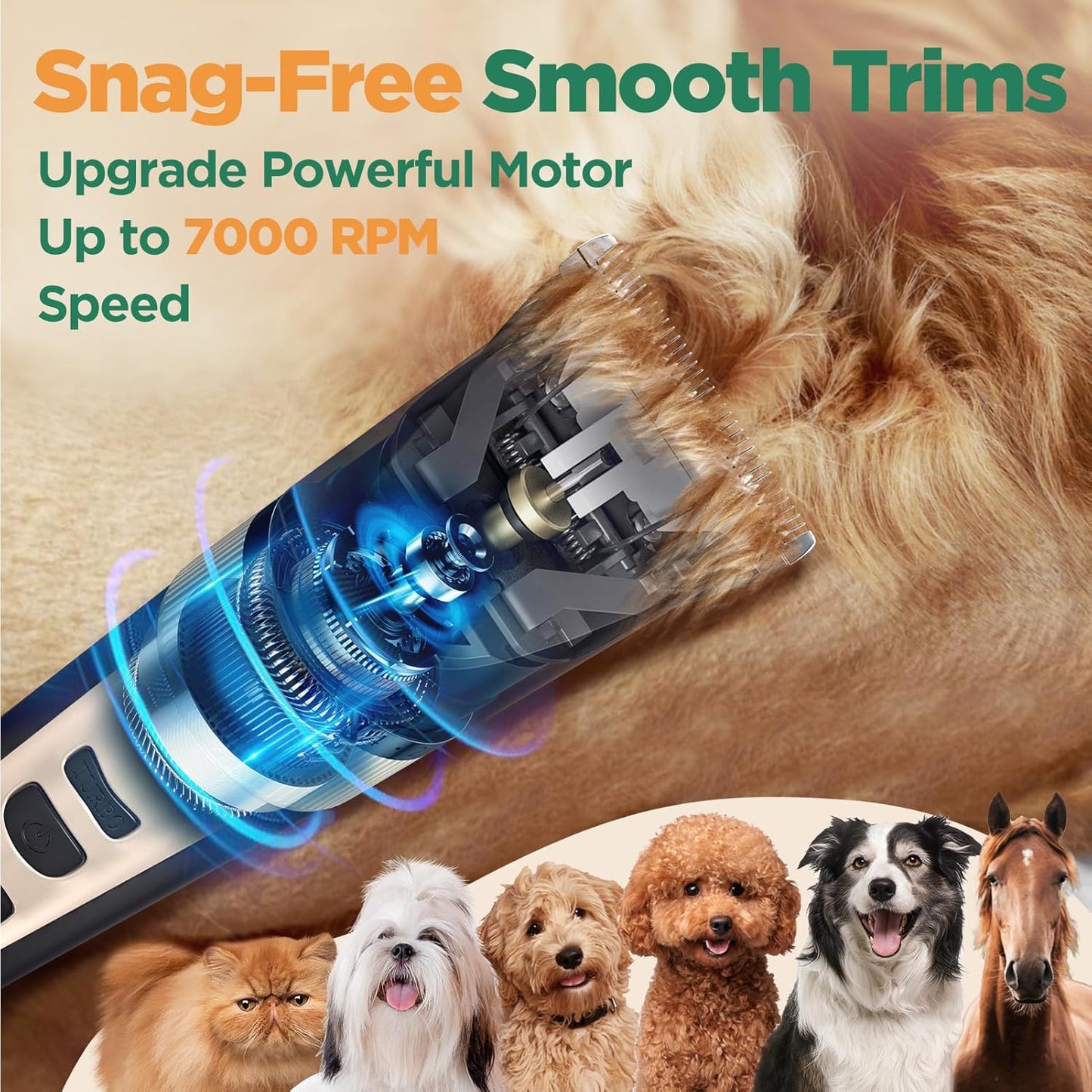 Gimars Cordless 4 Speed 7000rpm Dog Clippers with 6 in 1 4CR Stainless Steel Dog Grooming Scissors Kits, Low Noise 55db Rechargeable Pet Hair Thick Coat Trimmer Cat Shaver Clippers Kit for Cat Pet