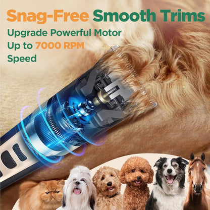 Gimars Cordless 4 Speed 7000rpm Dog Clippers with 6 in 1 4CR Stainless Steel Dog Grooming Scissors Kits, Low Noise 55db Rechargeable Pet Hair Thick Coat Trimmer Cat Shaver Clippers Kit for Cat Pet