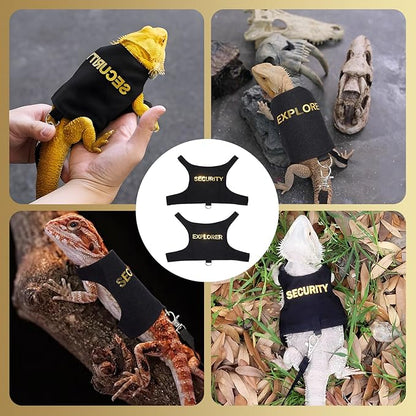 2 Pack Bearded Dragon Harness and Leash Set, Adjustable Escape-Proof Lizard Harness with Hook & Loop Closure, Soft Pet Reptile Vest with 5ft Leash for Walking Outdoor, Fits Small Lizards and Reptiles