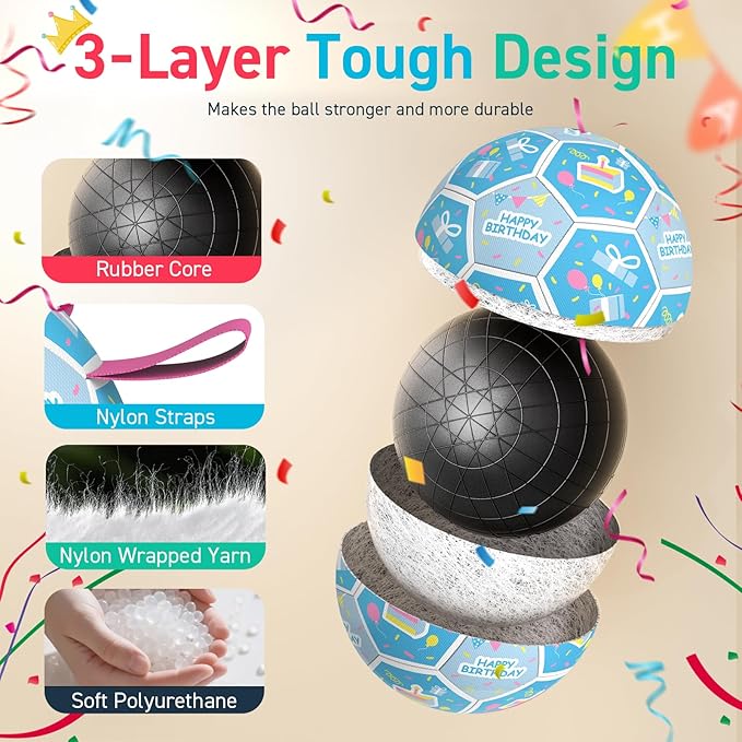 QDAN Dog Birthday Toys, Soccer Ball for Dogs with Straps, Dog Ball Toy, Puppy Birthday Gifts, Durable Herding Balls for Medium Large Dogs (8 inch)