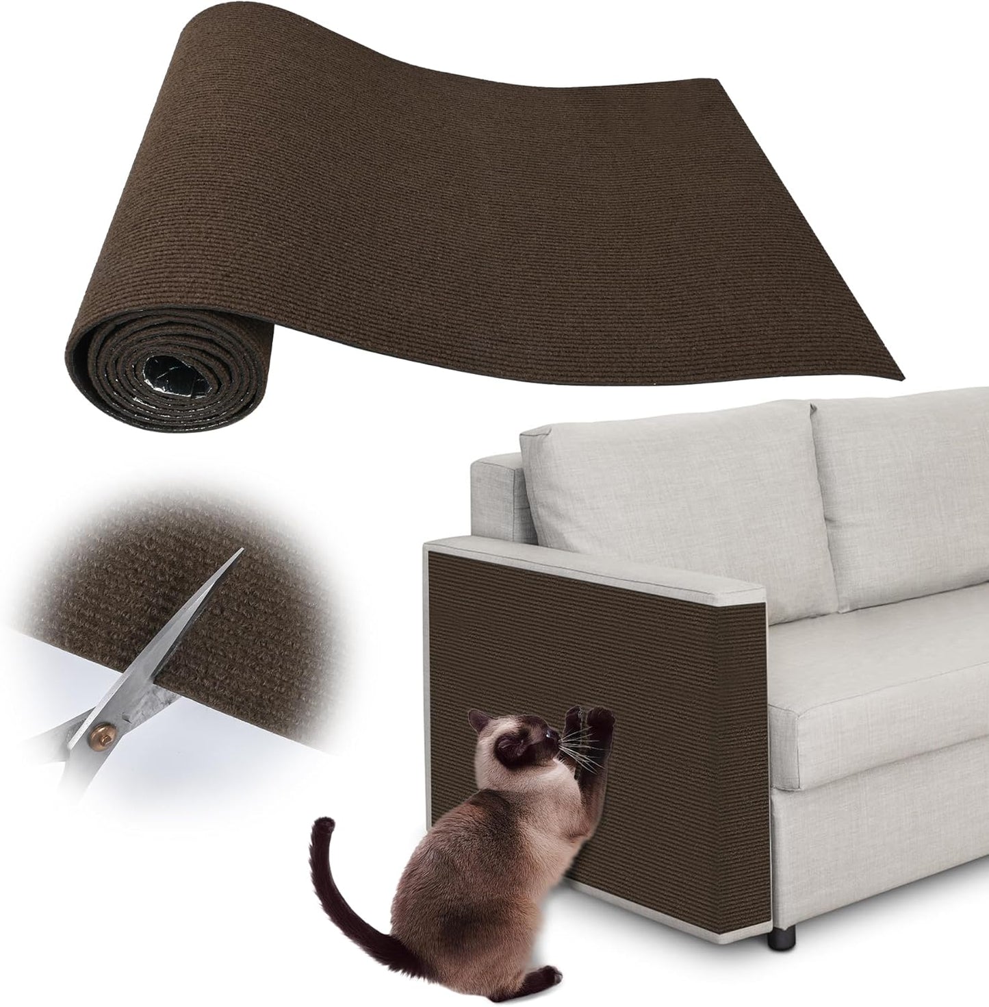 Cat Scratch Furniture Protector - 118" x 15.8" Trimmable Self-Adhesive Cats Claws Scratch Pads, DIY Cat Climbing Couch Protector for Scratch Post Cat Tree Replacement Indoor (Brown)