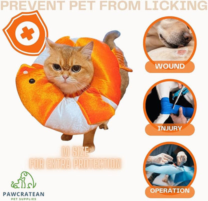 Adjustable Comfy Flower Style Elizabeth Collar for Cats Puppies Soft Recovery Cone Pet Protective Neck Collar (Orange Fish (Open Ring), Medium)