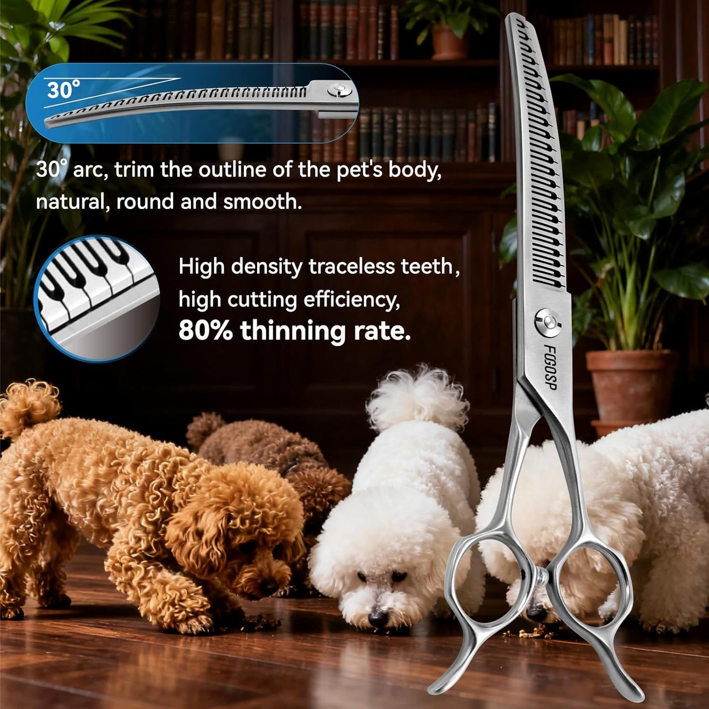 Save-effort Curved Chunkers Dog Grooming Scissors 7in Gradual tooth width Thinning Shears for Dogs Pet Cat Light Cutting Feel 23 Tooth 70% Thinning Rate Japan 440C