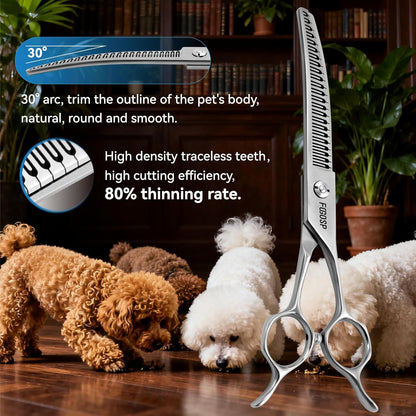 Save-effort Curved Chunkers Dog Grooming Scissors 7in Gradual tooth width Thinning Shears for Dogs Pet Cat Light Cutting Feel 23 Tooth 70% Thinning Rate Japan 440C
