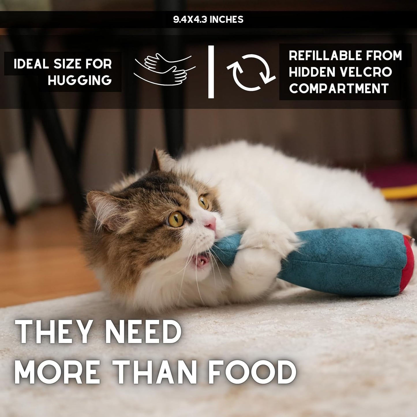 Big Fish Cat Kicker Toy - Refillable Catnip Matatabi Silvervine Filled and Help Relief Anxiety - Kitten Catnip Essentials Treats Supplies Large Interactive Chew for Indoor Cat (Blue)