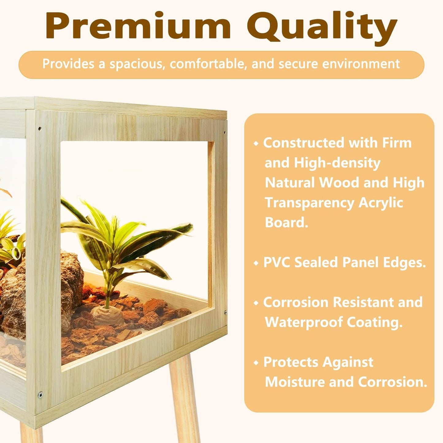 Bearded Dragon Tank with Legs Up to 77 Gallons, Tortoise Habitat with Metal Mesh Top, Reptile Enclosure Lockable Design, Snake Tank (Oak, 24 Gallon, 24" L x 16" W x 40" H)